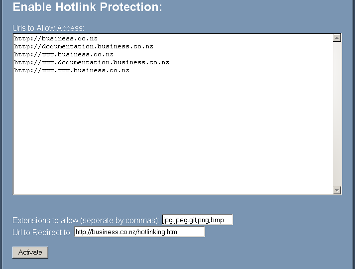Enabling hotlink protection