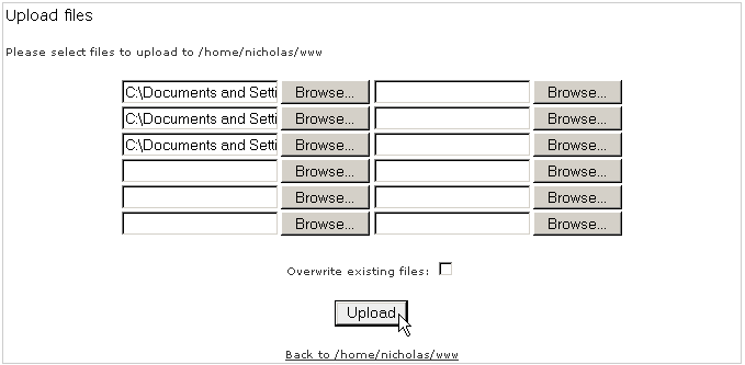 Uploading files in File Manager